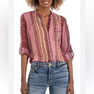 NWT Kut From The Kloth Jasmine Chiffon Blouse In Vannes-rose Gold